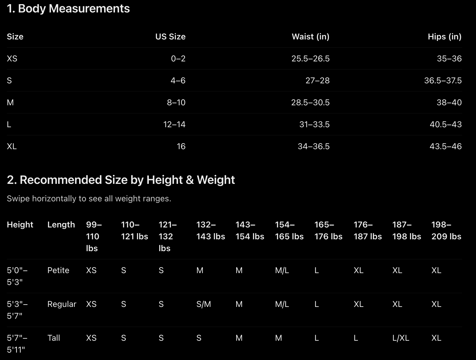 Sizing Chart